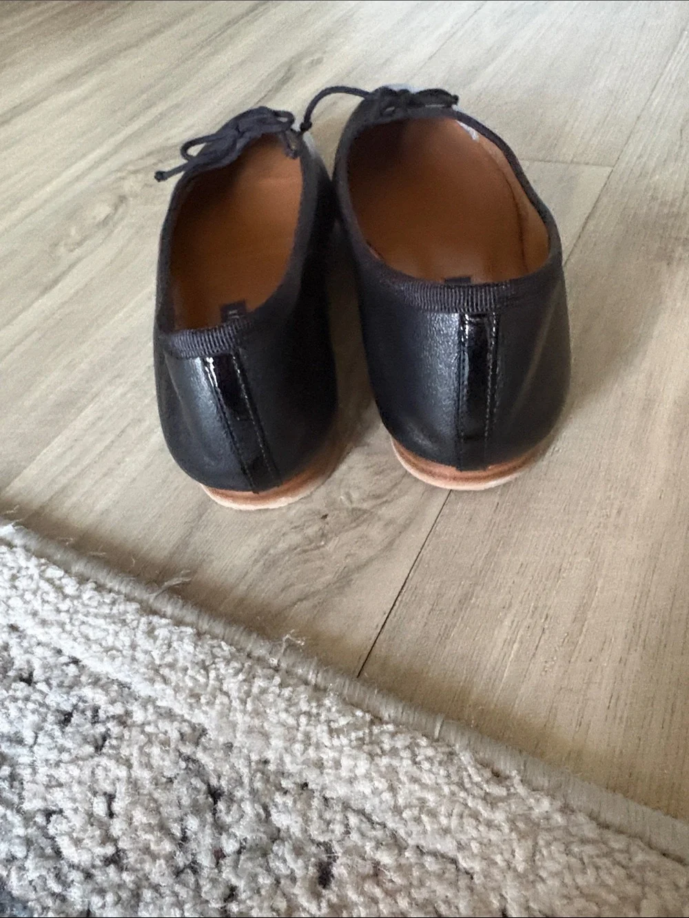 Margaux Demi Black Leather Ballet Flats with Bow Trim